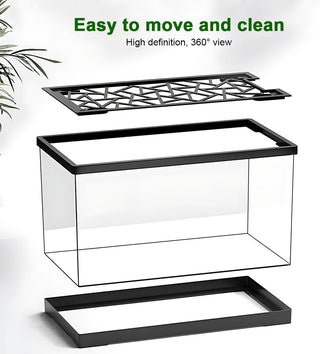 Fish Aquarium Tank Ultra Clear Fish Bowls Turtle Tank Tortoise Aquarium Reptile Habitat Terrariums Fishbowl Terrapin Tank with Cover, Betta Goldfish Tank for Crayfish Shrimp Small Amphibious Creatures