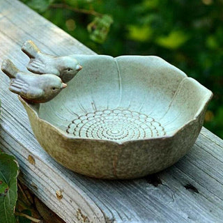 JARPSIRY QIANSHENG Ceramic Birdbath Bowl Wild Bird Feeder Bird Food Holder Container Bird Feeding Tray for Outside Bee Bird Water Bath Outdoor Garden Courtyard Decoration