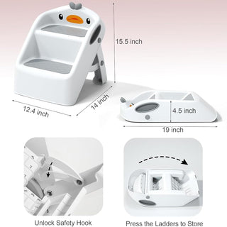 U-HOOME Foldable Toddler Step Stool for Kids Kitchen Bathroom Sink,Toilet Steps Potty Training Stool,Dual Height 11" Kitchen Helper Plastic Poop Stools Ladder with Handles Nursery Foot Stools (Blue)