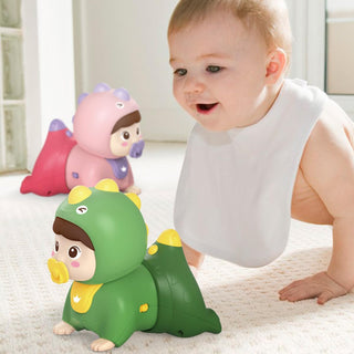 ECVV Baby Crawling Musical Toy Dinosaur Shape Sounds & Light Crawling Toys Tummy Time Learning Educational Toy for Toddlers (Pink)