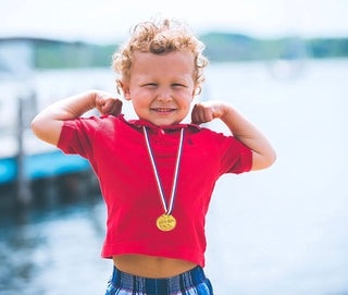 Party with Emma 30 Pcs Mini Gold Medals for Kids 1.5-Inch Participation Awards Neck Ribbon for Sports Tournaments Competitions Kids Awards Gold Medals Winner