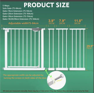 SKY-TOUCH Auto Close Safety Baby Gate, Extra Wide Child Gate 75-84cm + 30cm Extension Kit Maximum Suitable For 114cm, Baby Gates for Stairs & Doorways, Easy Install (Gate + 10cm Extension Kit)