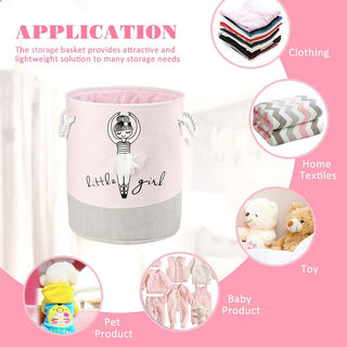 Storage Bin，Cotton Collapsible Pink Organizer Basket for Girls Laundry Hamper,Toy Bins,Gift Baskets, Laundry Hamper,Bedroom, Clothes,Baby Nursery(Pink)