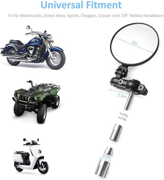 HassanOuld 7/8 22mm 3in Round Motorcycle Handlebar Rear View Side Bar End Mirror for Scooter Chopper Cruiser (Black)