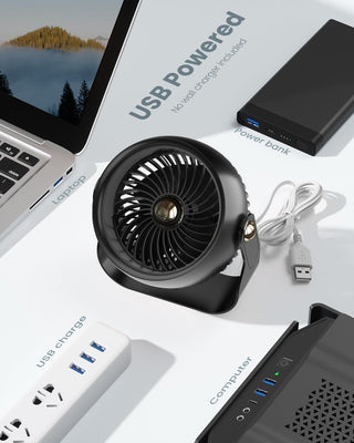 Anspect Desk Fan, 6 Inch Quiet Air Circulator Fan, 4 Speeds with Strong Airflow, 360° Rotate Portable Fan For Bedroom Home Office Desktop Travel (Dark Black)