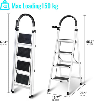 SKY-TOUCH Foldable Ladder 3 Steps, Home Ladder Folding Step Stool with Wide Anti-Slip Pedal, Adults Folding Sturdy Steel Ladder for Home,Kitchen, Garden, Office