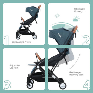 MOON Ritzi Light Weight Travel Cabin Stroller/Pushchair for Baby/Kids/Toddler from 0 Months+ Upto 15 kg, Black/Blue Dots