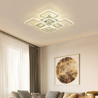 Qcyuui Dimmable Modern Ceiling Light, Acrylic LED Round Flush Mount Lighting Fixtures, 56W 4-Lights 56cm Indoor White Ceiling Lamp with Remote for Living Room Kitchen Bedroom Dining Room Office