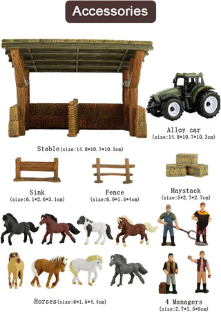 AM ANNA Horse Stable Playset Toys for Boys Girls Age 4-7,17 Pcs Cowboy Toy Spirit Toy Playset with Horses Figures Stall Tractor,Farm Animals Farmhouse Toys Farmer Vehicle (17 PCS Horse Stable Playset)