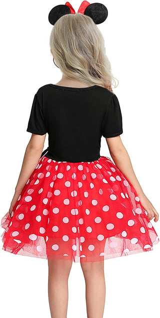 WonderBabe Girl Costume Polka Dots Tulle Tutu Dresses Princess Fancy Dress Up Halloween Birthday Party Dress with Ears Headband