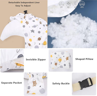 Beauenty Multipurpose Feeding Pillow, Large Breastfeeding Pillows for Babies, Feeding Pillow, Baby Nursing Pillows, Bed U-shape Pillow and Baby Lounger for Newborn (0-12 months) (White Planet)
