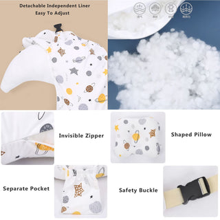 Beauenty Multipurpose Feeding Pillow, Large Breastfeeding Pillows for Babies, Feeding Pillow, Baby Nursing Pillows, Bed U-shape Pillow and Baby Lounger for Newborn (0-12 months) (White Planet)