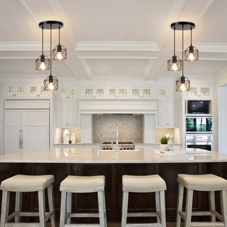 KEPHTH Industrial 3-Light Pendant Light, Adjustable Hanging Chandeliers Light Fixtures Vintage Farmhouse Pendant Lamp with Metal Caged E27 Base for Kitchen Island Dining Room Living Room