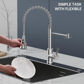 DAYONE Waterfall Kitchen Sink Tap with Pull Out Sprayer, Matte Black Kitchen Faucet Raindance 3 Modes, Modern Stainless Steel 1 Hole Sink Mixer, 360° Swivel & Single Handle, DAY-CR2546
