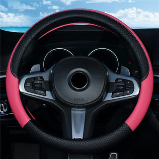 SHIAWASENA Car Steering Wheel Cover, Leather, Universal 15 Inch Fit, Anti-Slip & Odor-Free (Black)