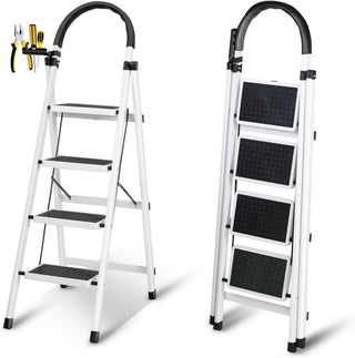 SKY-TOUCH Foldable Ladder 3 Steps, Home Ladder Folding Step Stool with Wide Anti-Slip Pedal, Adults Folding Sturdy Steel Ladder for Home,Kitchen, Garden, Office
