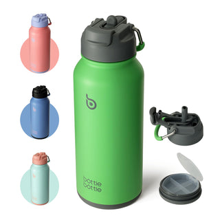 bottlebottle BOTTLE BOTTLE 32oz Insulated Water Bottle Stainless Steel Sport Water Bottle with Straw Dual-use Lid Design for Gym with Pill Box (green)