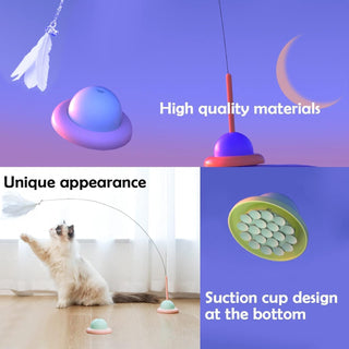 Sobirdos 2pcs Cat Feather Toys,Cat Wand Toy with Powerful Suction Cup,Feathers and Bells,Detachable Cat Toys,Interactive Kitten Sticks for Indoor Play,Length over 90cm(give a Giraffe doll for free)