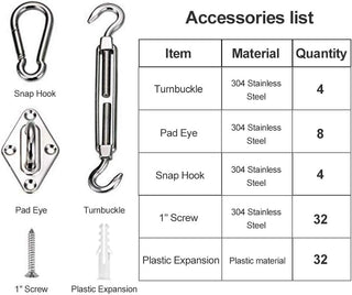 YOFIT Shade Sail Hardware Kit 6 inch for Triangle Rectangle Sun Shade Sail Installation, 304 Grade Stainless for Garden Outdoors, 80 Pcs
