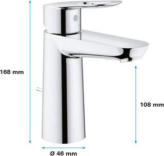 GROHE BauLoop Single Lever Basin Mixer | S-Size | With Plastic Pop-Up Waste Set | Water Saving Bathroom Tap | Bathroom Fixtures | Chrome | 23335000