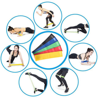 Sky-Touch Elete Exercise Resistance Bands Set Of 5 Resistance Loops Extra Light To Extra Heavy Resistance 12 Inch Work Out Bands Perfect For Gym, Fitness, Yoga, Multicolor, Resendent Bank 1,