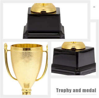 Sosoport Mini Trophies and Awards Set Gold Trophy Cup and Shiny Golden Winner Medals for Kids and Adults Sports Party Favors