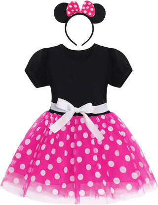 WonderBabe Girl Costume Polka Dots Tulle Tutu Dresses Princess Fancy Dress Up Halloween Birthday Party Dress with Ears Headband