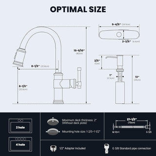 DAYONE Waterfall Kitchen Sink Tap with Pull Out Sprayer, Matte Black Kitchen Faucet Raindance 3 Modes, Modern Stainless Steel 1 Hole Sink Mixer, 360° Swivel & Single Handle, DAY-CR2546