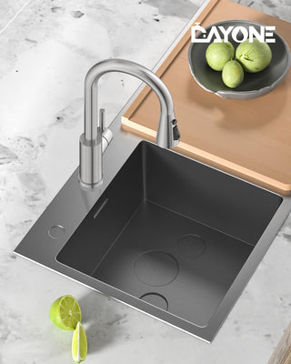 DAYONE Waterfall Kitchen Sink Tap with Pull Out Sprayer, Matte Black Kitchen Faucet Raindance 3 Modes, Modern Stainless Steel 1 Hole Sink Mixer, 360° Swivel & Single Handle, DAY-CR2546