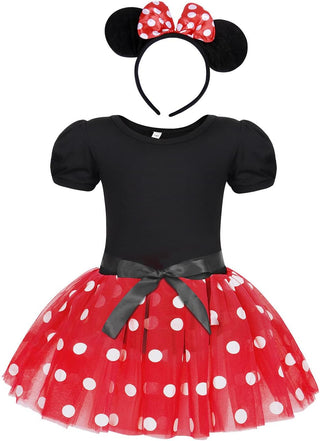 WonderBabe Girl Costume Polka Dots Tulle Tutu Dresses Princess Fancy Dress Up Halloween Birthday Party Dress with Ears Headband