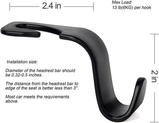 Sulfar Universal Vehicle Car Backseat Headrest Hanger Storage Organizer, Black Car Back Seat Headrest Hooks, Car Seat Accessory For Handbags, Purses, Coats, And Grocery Bags, Bottle Holder 4-Pack