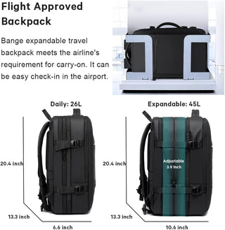 BANGE Travel Backpack,Flight Approved Carry On Backpack for International Travel Bag, Water Resistant Durable 17-inch Laptop Backpacks,Large Daypack Business Weekender Luggage Backpack for Men Women…