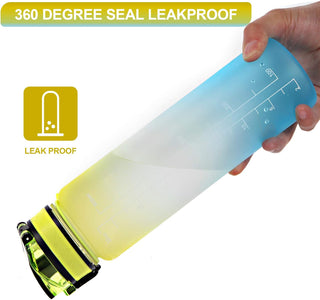 GEMFUL Water Bottle 1L with Straw Time Marker Tritan BPA Free for Fitness Gym Outdoor Sports (Green/black)