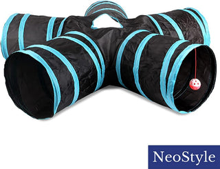 NeoStyle Cat Tunnel Tube,Cat Toys Interactive,Foldable Rabbit Tunnel,Multi-way Cat Tunnels,with Play Ball,for Indoor Cats, Puppy, Kitty, Kitten, Rabbit (2 Tunnel(Black))
