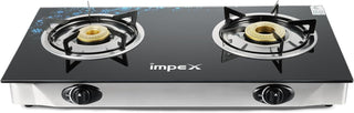 Impex - 2 Burner Automatic Ignition Gas Stove, Glass Top, FFD Safety - IGS 1212F | إمبكس - موقد غاز إشعال أوتوماتيكي 2 شعلة ، سطح زجاجي ، أمان FFD