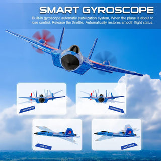 RoofWorld RC Plane, F22 Airplane Fighter Ready to Fly, 2.4Ghz 2 Channel Remote Control Airplanes Toy for Boys Girls Kids Beginners Blue02