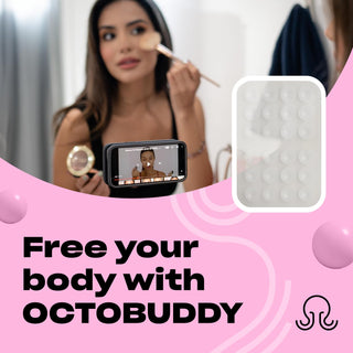 OCTOBUDDY - Silicone Suction Phone Case Adhesive Mount - Hands-Free, Strong Grip Holder for Selfies & Videos - Durable, Easy to Use - iPhone & Android Compatible - 2.25″ x 3.25″, Transparent