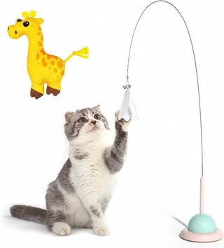 Sobirdos 2pcs Cat Feather Toys,Cat Wand Toy with Powerful Suction Cup,Feathers and Bells,Detachable Cat Toys,Interactive Kitten Sticks for Indoor Play,Length over 90cm(give a Giraffe doll for free)
