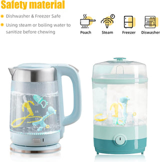 SHARE&CARE Baby Teething Toys for Girls and Natural Organic Fruit Feeder Pacifier/Baby Teether Chew Toys Fresh Food Feeder/ 1 Teethers and 1 Feeder with 3 Silicone Sacs(Blue2)