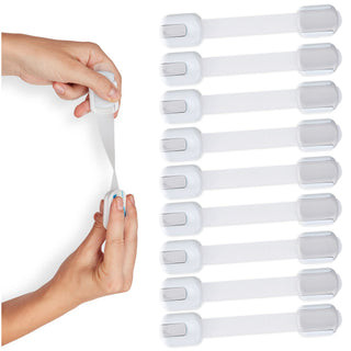 Wappa Child Safety Strap Locks (12 Pack) Baby Locks for Cabinets and Drawers, Toilet, Fridge & More. 3M Adhesive Pads. Easy Installation, No Drilling Required, White/Gray