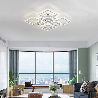 Qcyuui Dimmable Modern Ceiling Light, Acrylic LED Round Flush Mount Lighting Fixtures, 56W 4-Lights 56cm Indoor White Ceiling Lamp with Remote for Living Room Kitchen Bedroom Dining Room Office