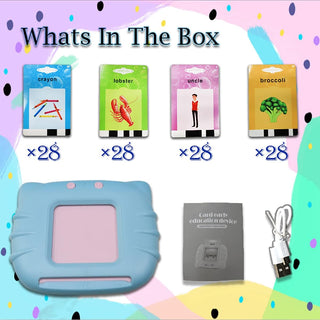 Bilingual Talking Flash Cards Learning Toys for Toddlers 2 3 4 5 6 Year Old Kids Arabic and English Letters Speech Therapy Word Game Toy Early Enducation Teaching 112 Pcs Cards 224 Words Machine, Blue
