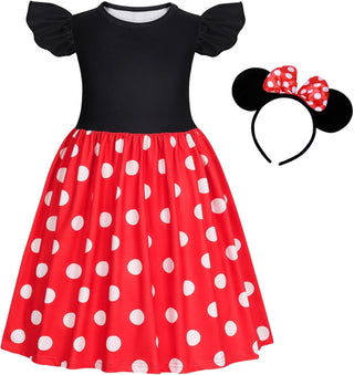 WonderBabe Girl Costume Polka Dots Tulle Tutu Dresses Princess Fancy Dress Up Halloween Birthday Party Dress with Ears Headband