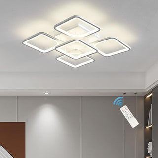 Qcyuui Dimmable Modern Ceiling Light, Acrylic LED Round Flush Mount Lighting Fixtures, 56W 4-Lights 56cm Indoor White Ceiling Lamp with Remote for Living Room Kitchen Bedroom Dining Room Office