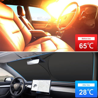 Rescien Foldable Car Windshield Sunshade with Storage Pouch,Front Windshield Reflective Sunshad,Car Front Window for Top Blocks UV Rays and Sun Heat Protection, Keeps Vehicle Coolerï¼ˆ56 * 31.5inchï¼‰