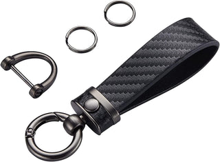 WazirianUAE Carbon Fiber Style Car Keychain Microfiber Leather Key Chain, Universal Key Chains for Key Fobs for Men and Women Accessories, 360 Degree Rotatable with Anti-Lost D-Ring (Black)