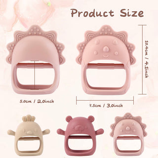 AoiSouk Baby Teether, Silicone Teething Toys for Babies 0-6 Months, Baby Chew Toys for Sucking Needs, Teething Pacifier, BPA Free Anti-Drop Silicone(Dark Pink&Rose Pink&Beige)