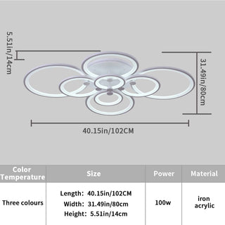 Qcyuui Dimmable Modern Ceiling Light, Acrylic LED Round Flush Mount Lighting Fixtures, 56W 4-Lights 56cm Indoor White Ceiling Lamp with Remote for Living Room Kitchen Bedroom Dining Room Office
