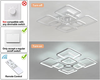 Qcyuui Dimmable Modern Ceiling Light, Acrylic LED Round Flush Mount Lighting Fixtures, 56W 4-Lights 56cm Indoor White Ceiling Lamp with Remote for Living Room Kitchen Bedroom Dining Room Office