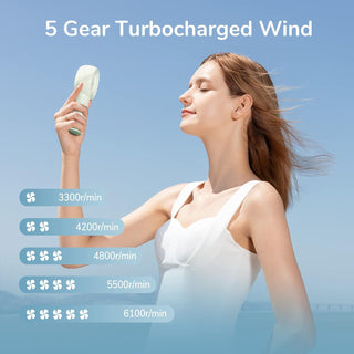 JISULIFE Handheld Turbo Fan [16H Max Cooling Time] Mini Portable Hand Fan, 4000mAh USB Rechargeable Personal Fan, Battery Operated Small Pocket Fan with 5 Speeds for Travel/Outdoor/Home/Office - Brown